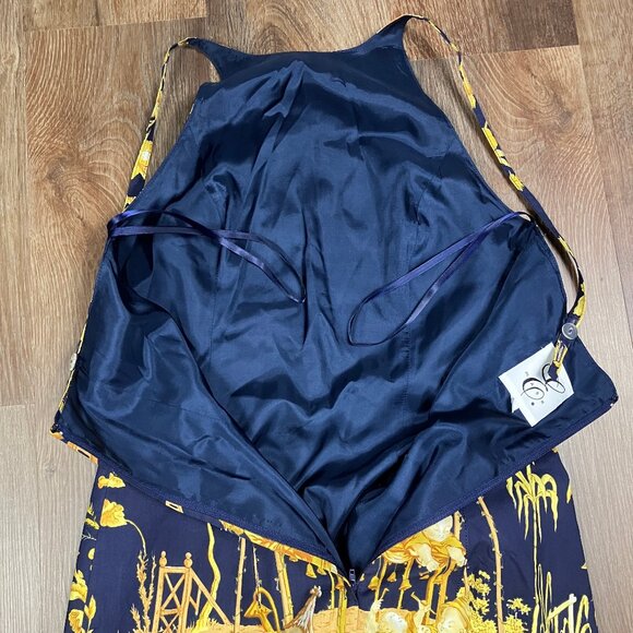 Mark E Toile Graphic Art Print Halter Mini Dress Navy Blue Cotton 2 4 Small XS - Picture 13 of 14